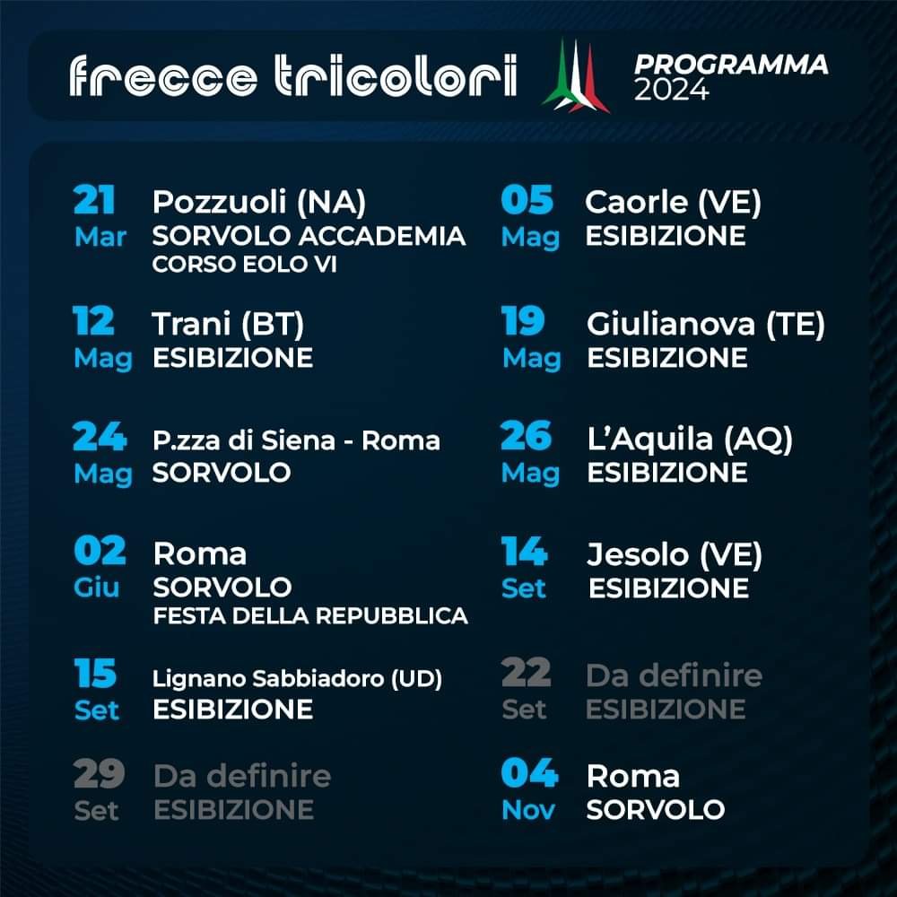 Frecce Tricolori, il programma 2024. A Nordest a Caorle