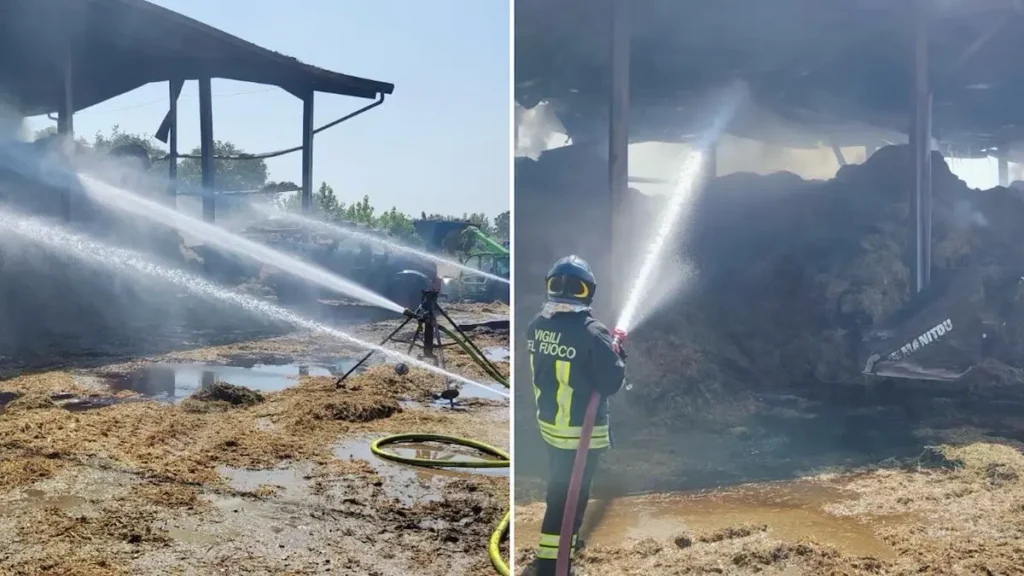 Incendio devasta un deposito di rotoballe