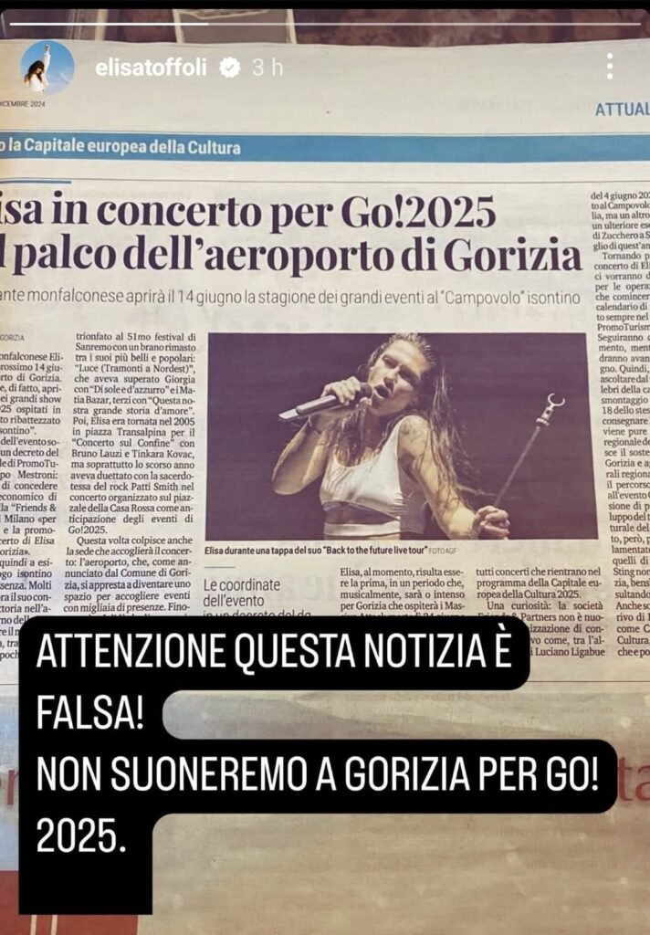  “Attenzione. Questa notizia è falsa!” ha scritto la cantante, seguita dalla frase "Non suoneremo per Go!2025"