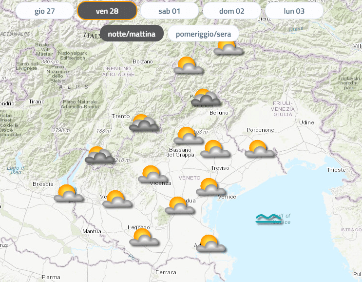 Previsioni dettagliate per il Veneto