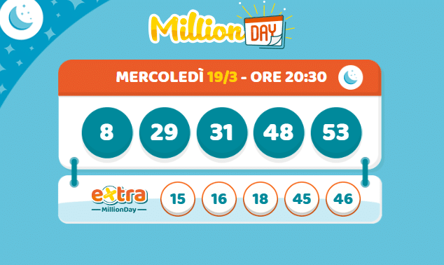 Estrazione Million Day di oggi, 19 marzo 2025: i numeri vincenti