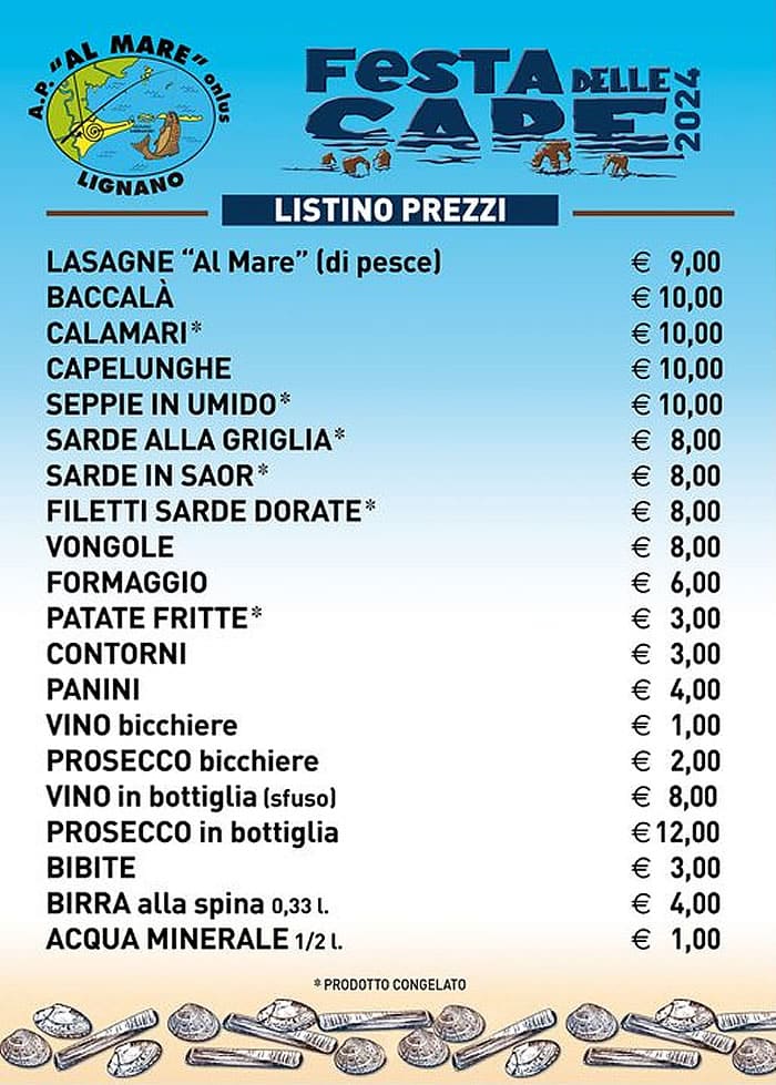 Menu, listino prezzi, orari e ordini